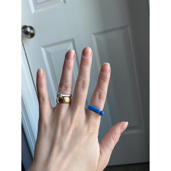 Blue chunky square disconnected bar ring, size 6.5, NEW - Picture 1 of 10